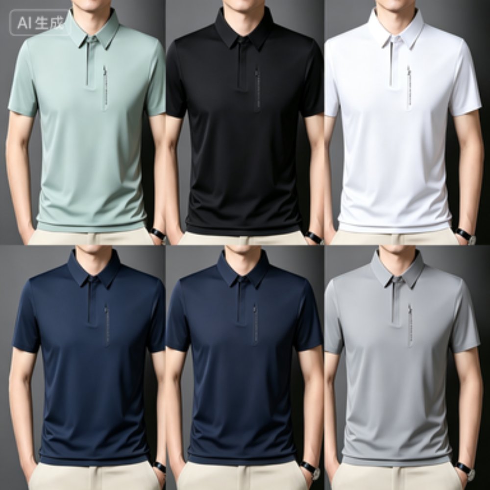 Men's Business Polos Men's Seamless Ice-Silk Short-Sleeve Business Polo Shirt