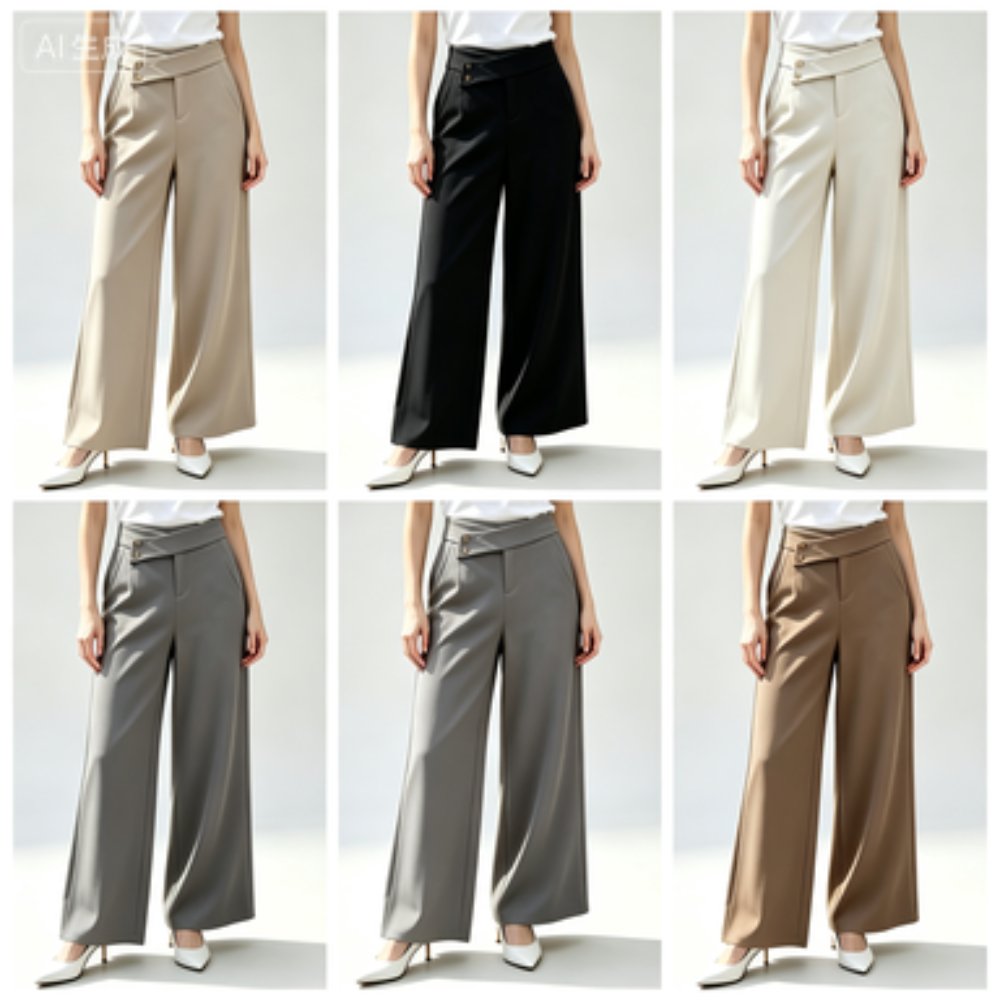 Everyday & Commuter Women's Asymmetric Double-Button High-Waist Wide-Leg Trousers