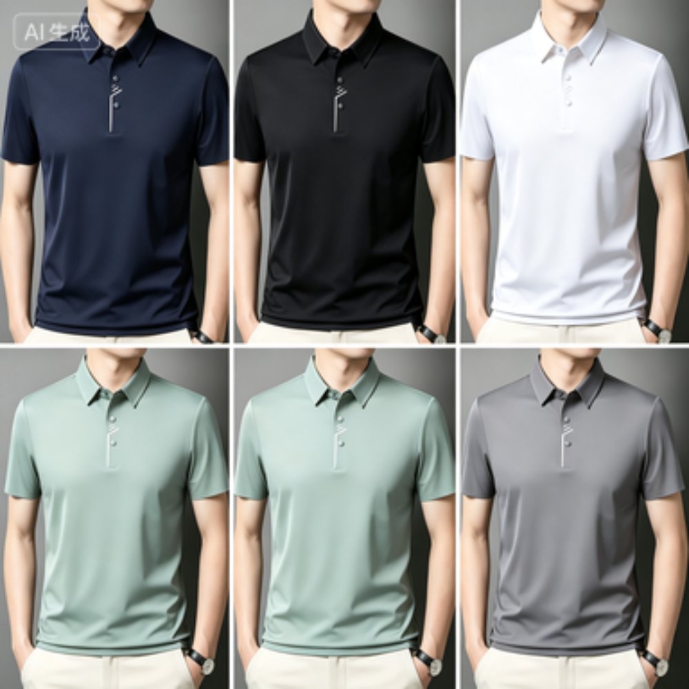 Men's Business Polos Men's Seamless Ice-Silk Printed-Placket Polo Shirt