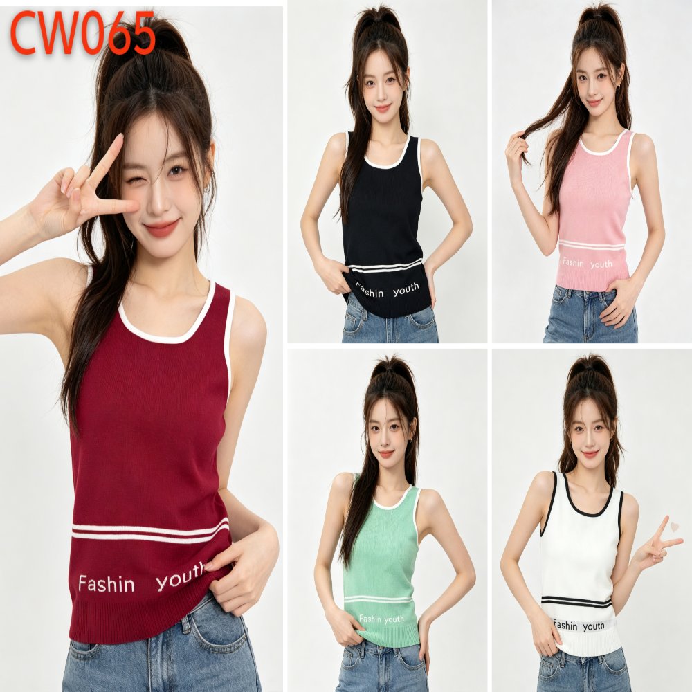 Women's Knitwear Women's Contrast-Trim Letter-Knit Tank Top