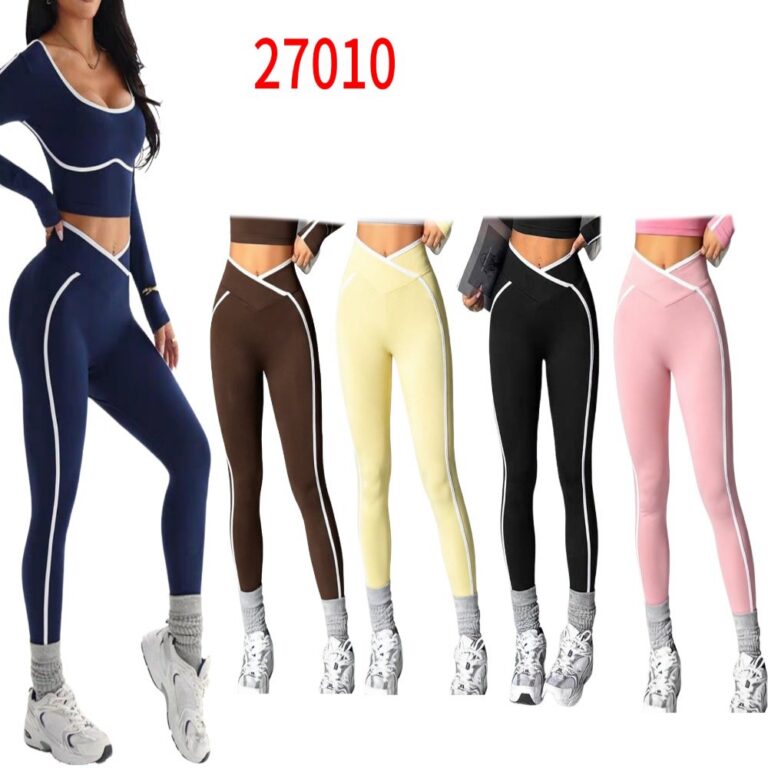 Yoga & Activewear Women's Contrast-Trim U-Neck Long-Sleeve Yoga Set