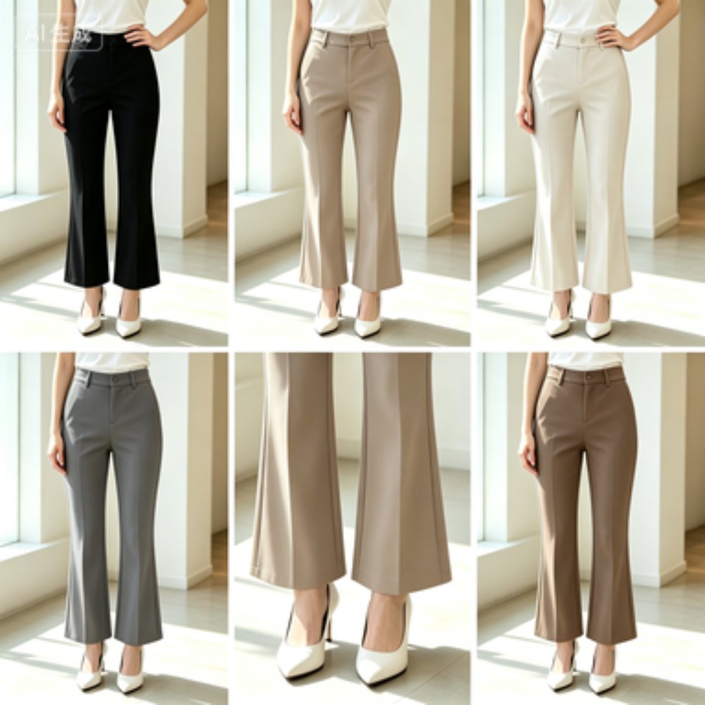 Everyday & Commuter Women's High-Waist Cropped Slim-Fit Flared Trousers