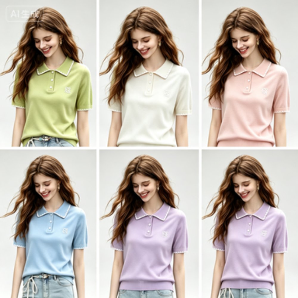 Women's Knitwear Women's Embroidered Ruffle Polo-Collar Knit Top