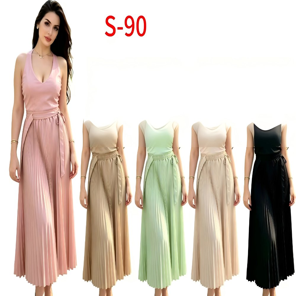 Outdoor Casual Women's Halter V-Neck Top and Pleated Wide-Leg Pants Set