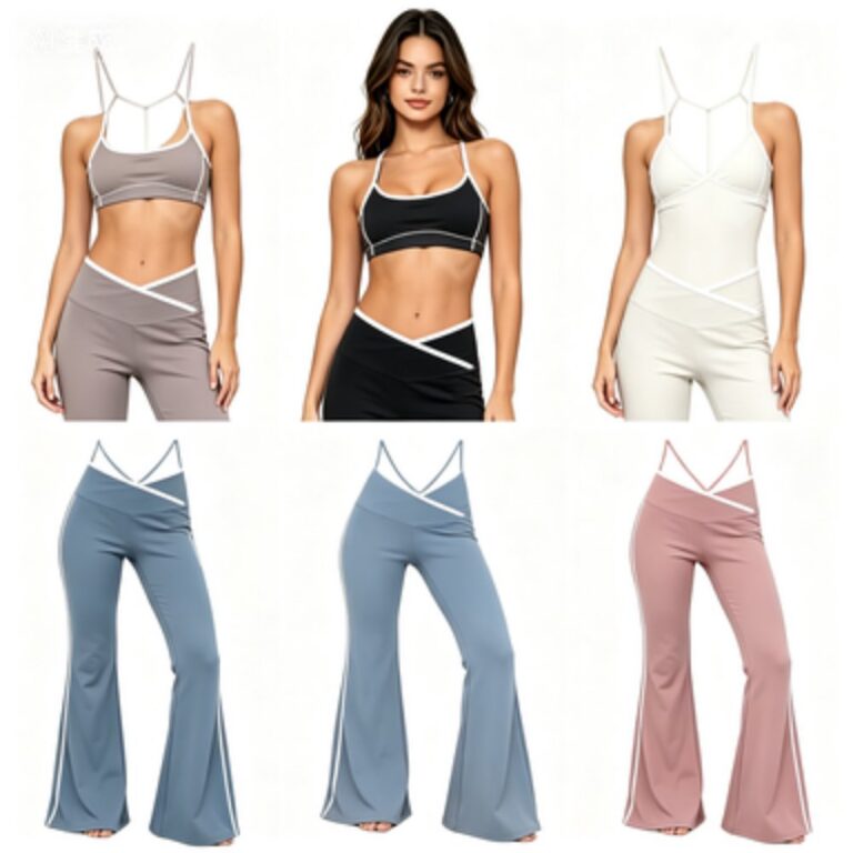 Yoga & Activewear Women's Contrast-Trim Sports Bra and Cross-Waist Flared Yoga Pants Set
