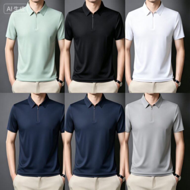 Men's Business Polos Men's Seamless Ice-Silk Zip-Placket Polo Shirt