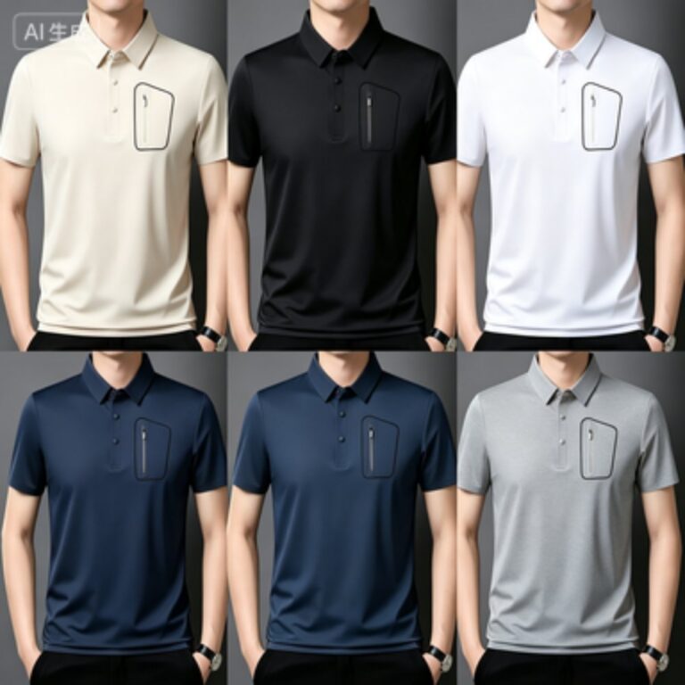 Men's Business Polos Men's Seamless Ice-Silk Zip-Pocket Polo Shirt