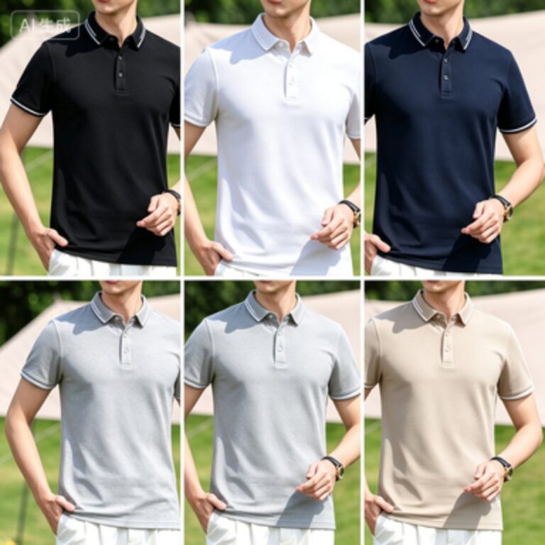 Men's Business Polos Men's Contrast-Stripe Piqué Cotton Polo Shirt